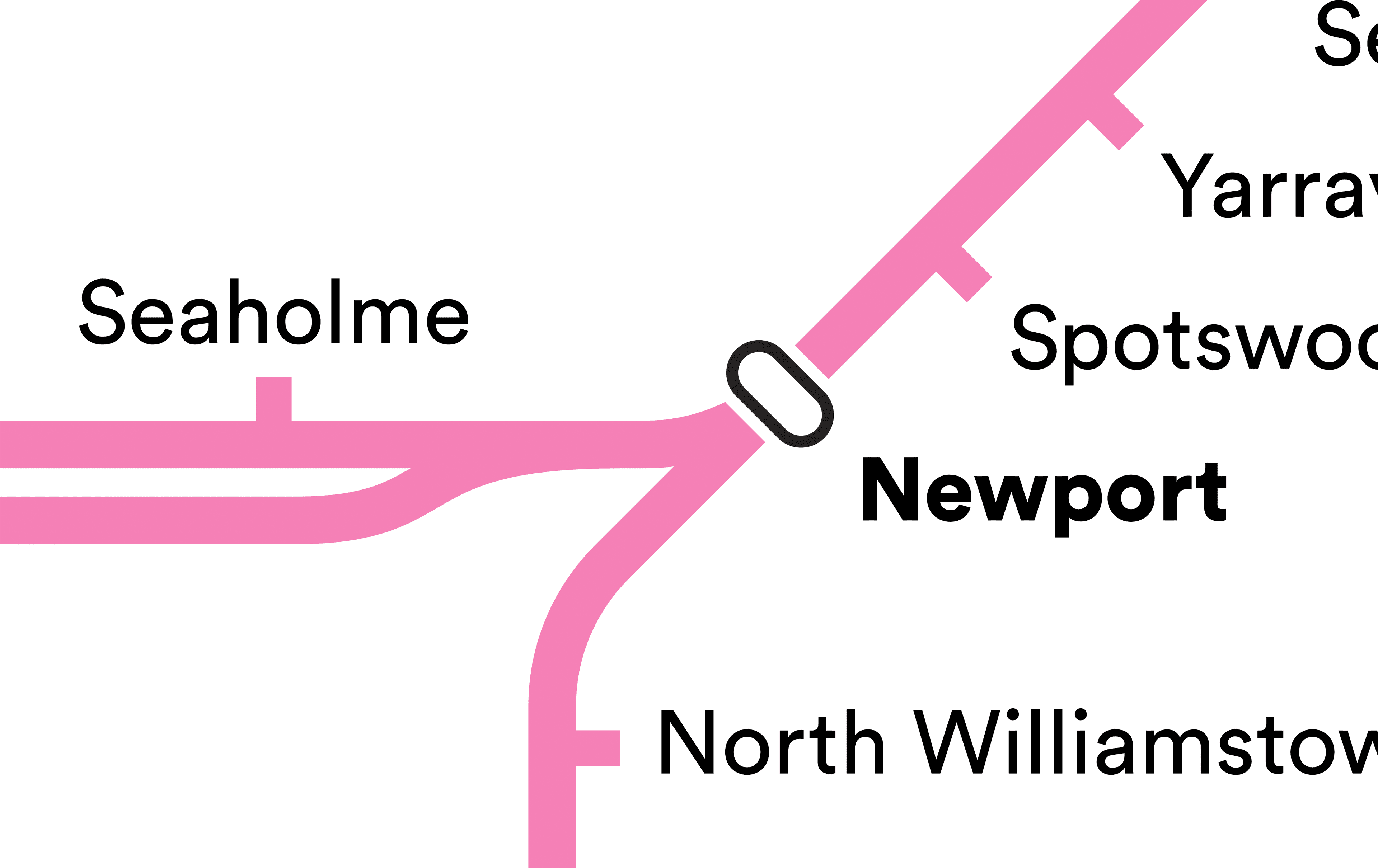 A close-up of the Newport Station interchange.