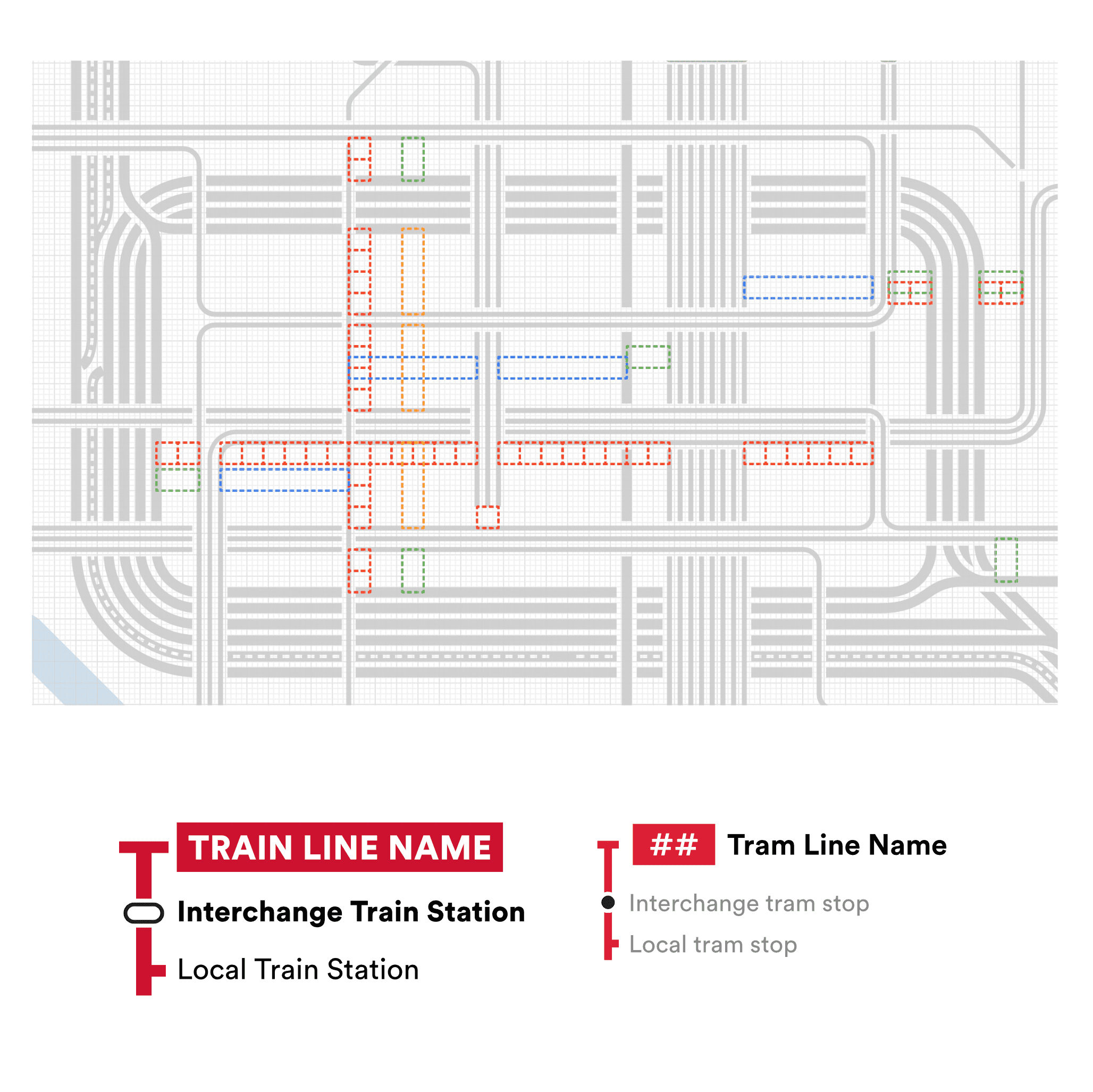 A close-up of Melbourne CBD on the network diagram with all the lines greyed out and the spacing units overlayed on top.