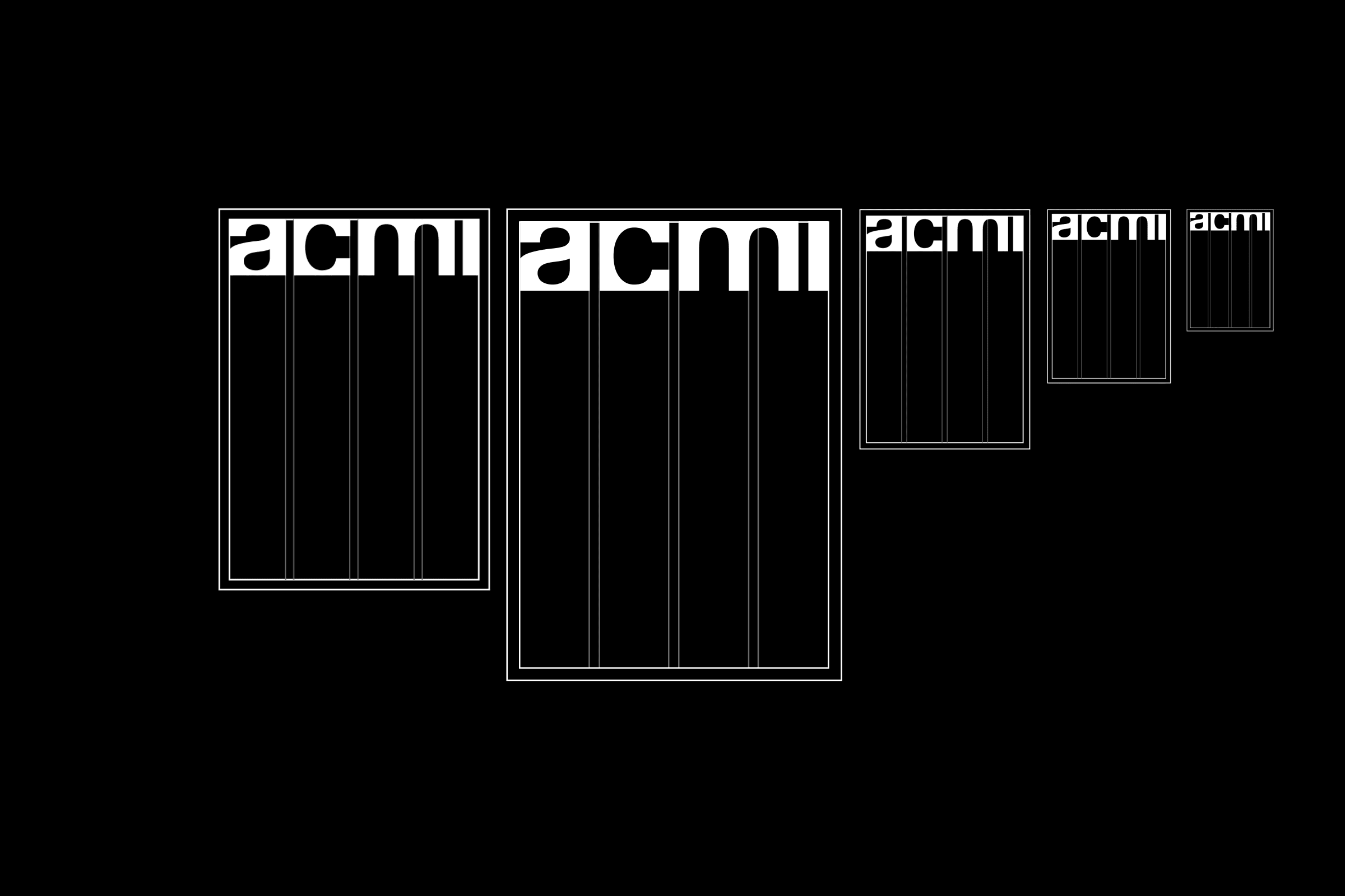 A schematic showing off the flexible grid system of ACMI's print and digital outcomes