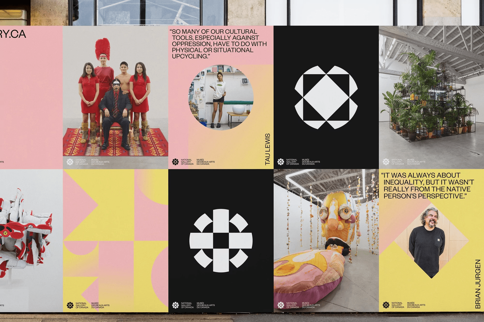 A wall of posters showing off the flexible branding system of the National Gallery of Canada.