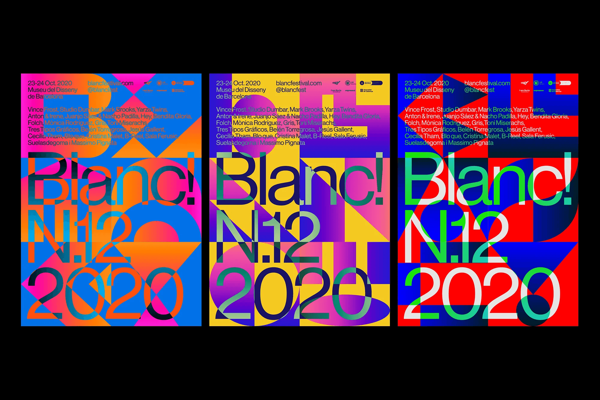 A series of 3 posters showcasing the Blanc! 2020 identity.