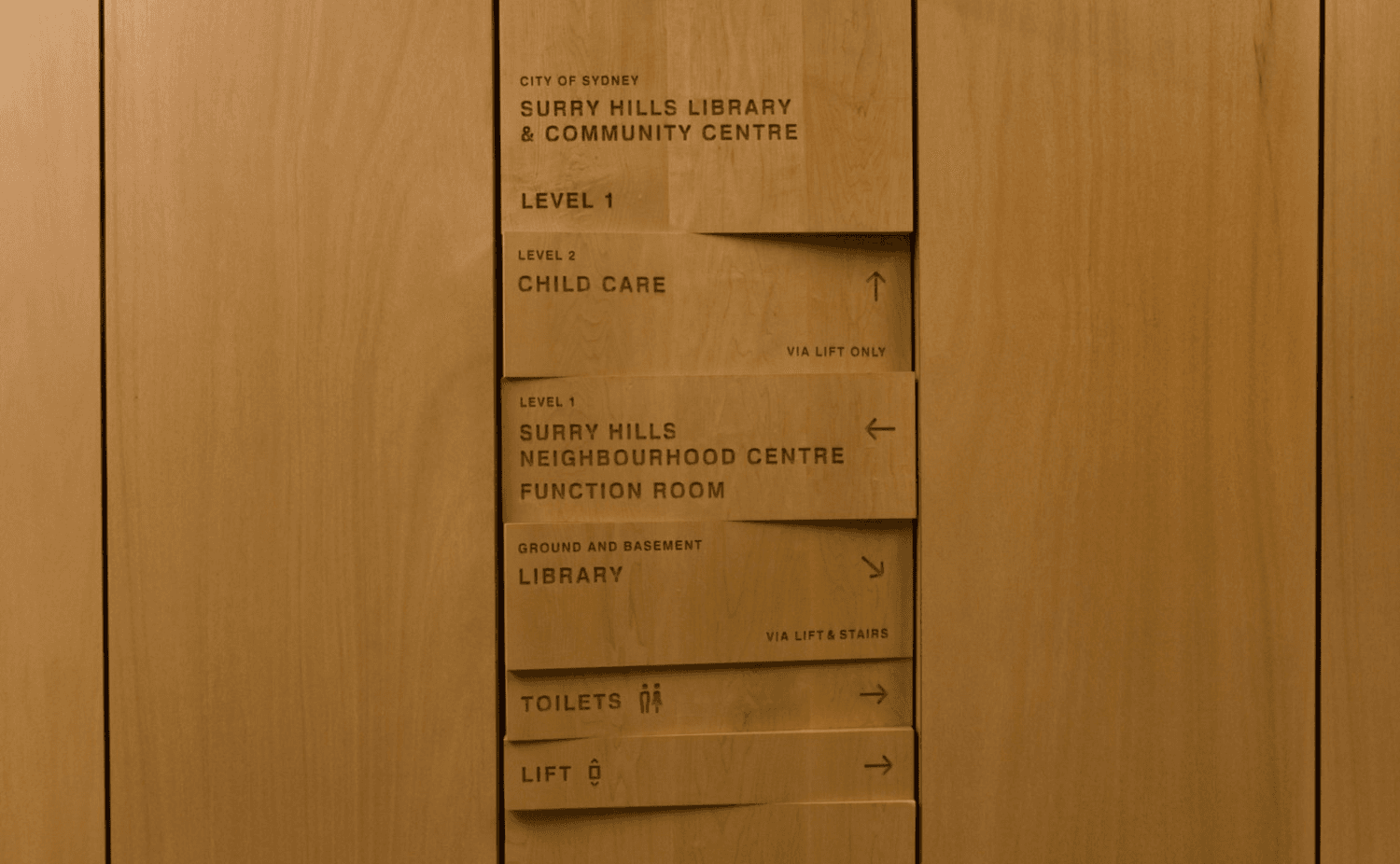 A shot of the wayfinding in Surry HIlls Library and Community Centre